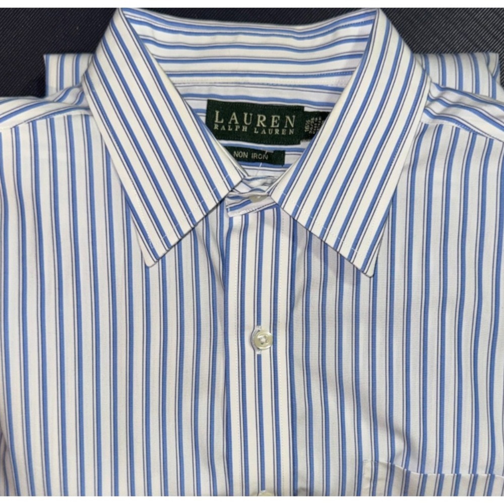 Lauren Ralph Lauren Men Classic Fit 16 1/2 Non Iron Blue Stripe button L/S Shirt